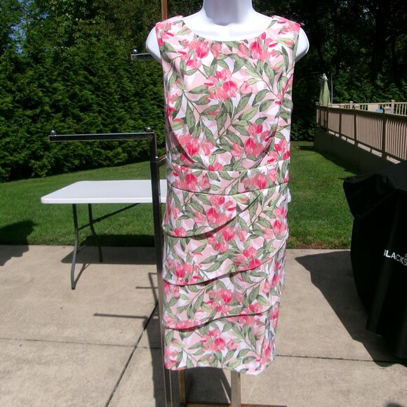 NWOT CONNECTED CORAL&GREEN FLORAL PRINT TIERED DRESS 14W - Picture 1 of 1